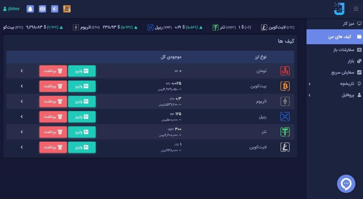 واریز و برداشت ارز دیجیتال در جیبیتکس